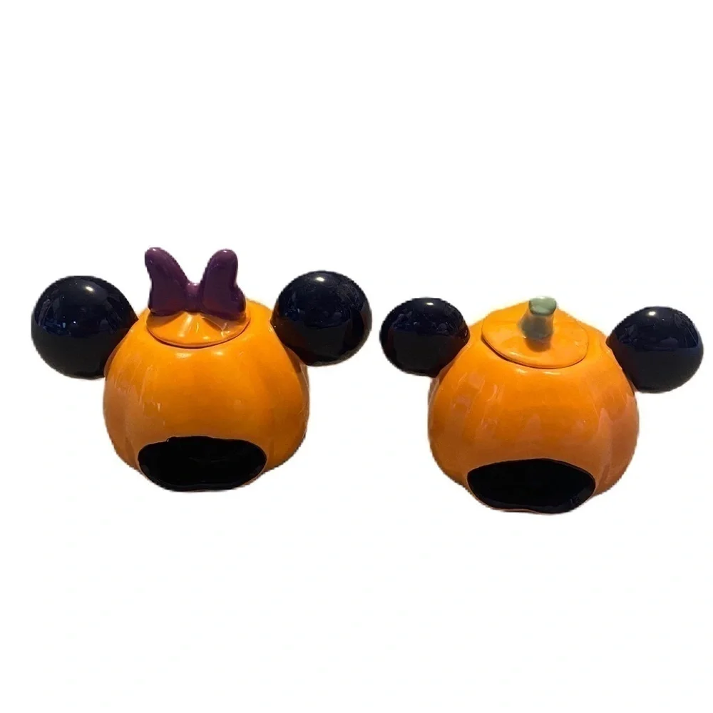 Disney Minnie Mickey Pumpkin Head Small Voltive Candle Holder Set NEW Orange